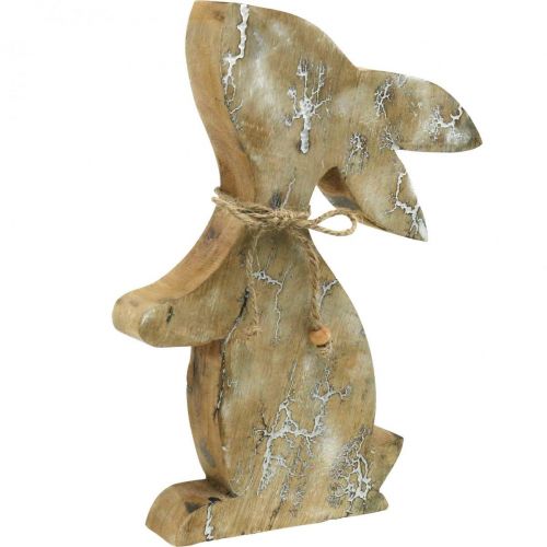 Floristik24 Puinen pupu, kevät, pääsiäispupun istuin, pääsiäiskoristeet luonnollinen kuviointi, valkoinen pesty K26cm