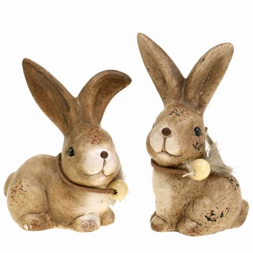 kohteita Koristeelliset hahmot kanit höyhenillä ja puuhelmillä ruskea valikoituja 7cm x 4,9cm K 10cm 2kpl