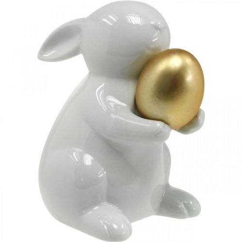 Floristik24 Kani kultamunan keramiikka, pääsiäiskoristelu tyylikäs valkoinen, kultainen H15cm