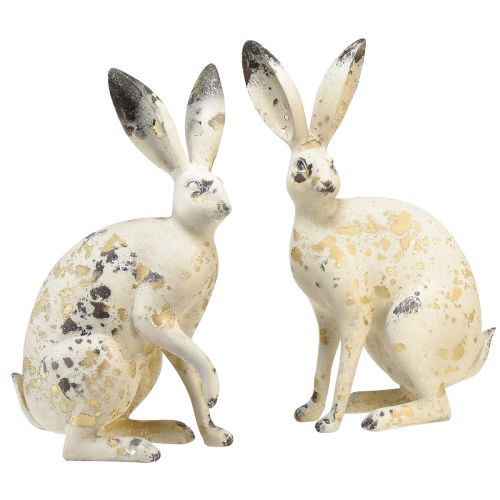 Floristik24 Bunny Sitting Vintage Gold Beige Pöytäkoristelu pääsiäinen H35,5cm 2kpl