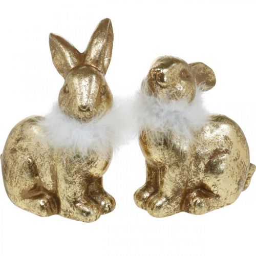 kohteita Kultainen kani istuva kullanvärinen terrakotta höyhenillä K20cm 2kpl