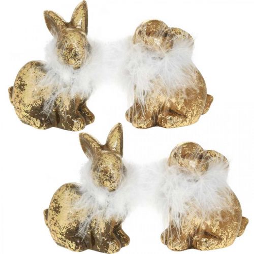 kohteita Kultainen kani istuva kullanvärinen terrakotta höyhenillä H10cm 4kpl