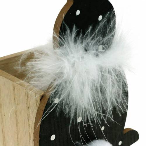 kohteita Bunny Planter Feather Boa musta, valkoinen pilkullinen puinen pääsiäispupu