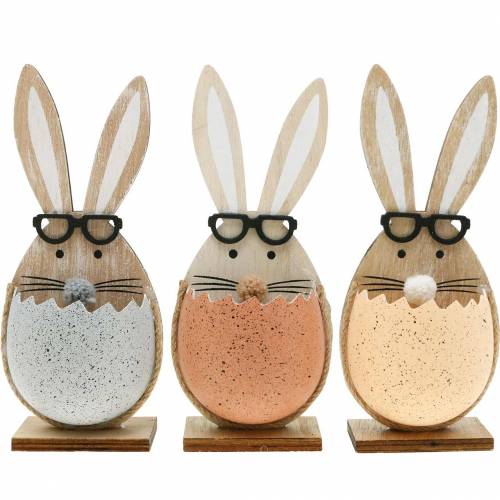 Floristik24 Puinen kani munassa, kevätkoristeet, kanit lasilla, pääsiäispuput 3kpl