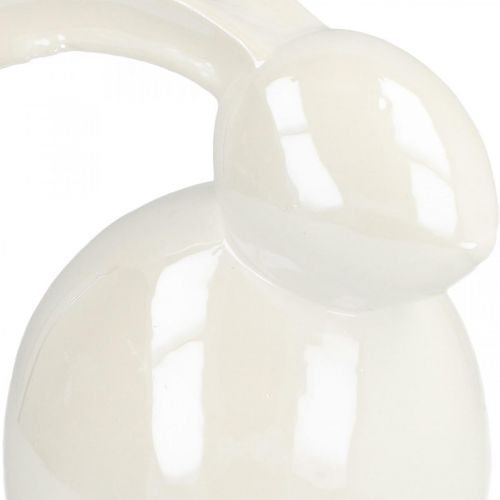 Floristik24 Koristepupu, pääsiäiskoristeet, keraaminen pääsiäispupu valkoinen, helmiäinen H9,5cm 4kpl