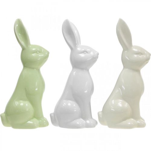 Floristik24 Rabbit Ceramic White, Cream, Green Easter Bunny Deco Figuuri H13cm 3kpl
