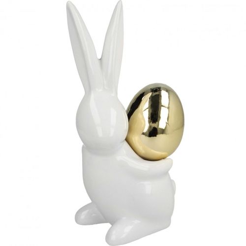 kohteita Tyylikäs pääsiäispupu, keraaminen pupu kultaisella munalla, pääsiäiskoristeet valkoinen, kultainen H18cm 2kpl