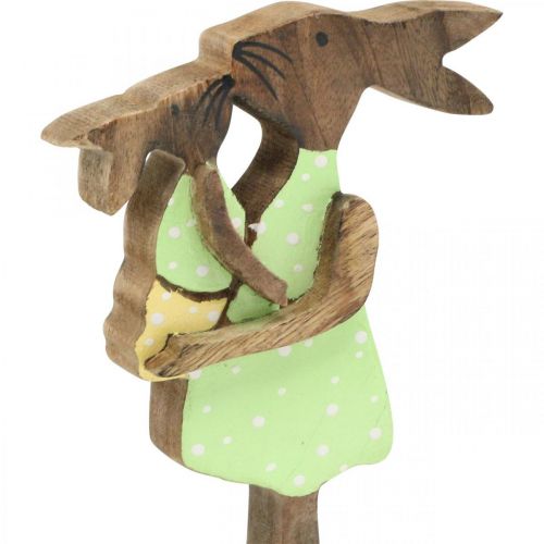 kohteita Pupuäiti lapsen kanssa, pääsiäiskoristeet, kevät, pääsiäispupu puusta, luonnollinen, vihreä, keltainen H22cm