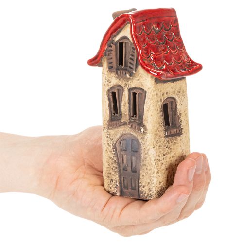 Keraaminen talonkoriste punaisella katolla, valaistu talo, 15 cm, 2 kpl | Floristik24.fi