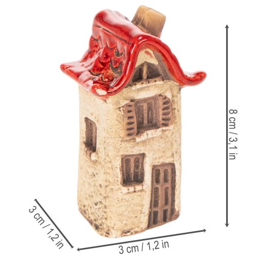 Keraaminen Talon Koristesetti Pienet Talot Punakatolla 8cm 2kpl | Floristik24.fi