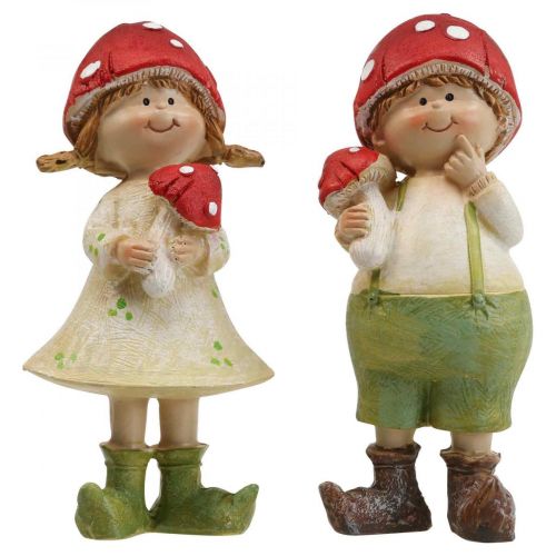 Floristik24 Syksyn lasten koristefiguurit poika ja tyttö sienilapset 2kpl