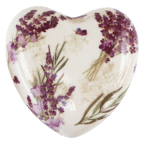 Sydänkoristelu keraaminen koriste laventeli pöytäkoriste keramiikka 8,5cm