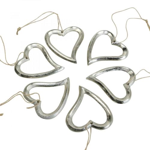 kohteita Sydänkoristeet ripustamiseen metallisydän hopea 7,5 × 8,5 cm 6 kpl