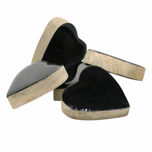 Floristik24 Mangopuusta lasitetut sydämet, mustat 4,3cm × 4,6cm 16 kpl