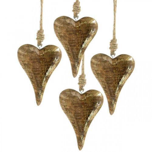 Floristik24 Puiset sydämet kultakoristeella, mangopuu, koristeriipukset 10cm × 7cm 8 kpl