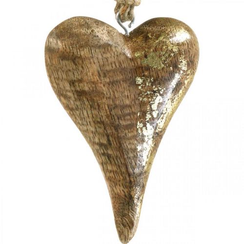 Floristik24 Puiset sydämet kultakoristeella, mangopuu, koristeriipukset 10cm × 7cm 8 kpl