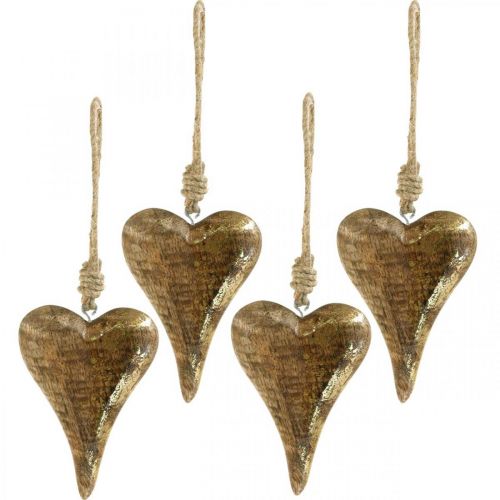 Floristik24 Puiset sydämet kultakoristeella, mangopuu, koristeriipukset 10cm × 7cm 8 kpl
