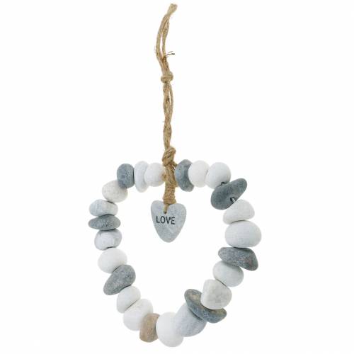 Sydän ripustettavaksi "Love" jokikivistä luonto, harmaa / valkoinen Ø18cm 1 kpl.