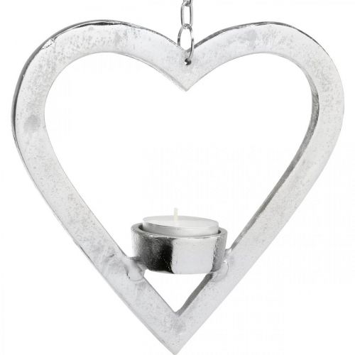 kohteita Teekynttilänpidike sydämessä, kynttiläkoriste ripustettavaksi, häät, adventtikoriste metallista hopea H17,5cm
