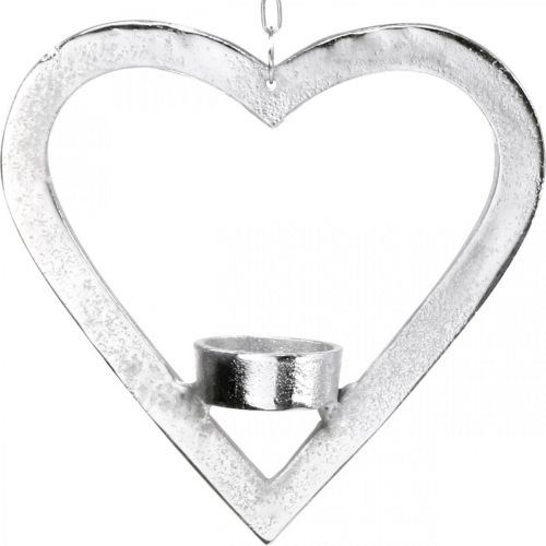kohteita Teekynttilänpidike sydämessä, kynttiläkoriste ripustettavaksi, häät, adventtikoriste metallista hopea H17,5cm