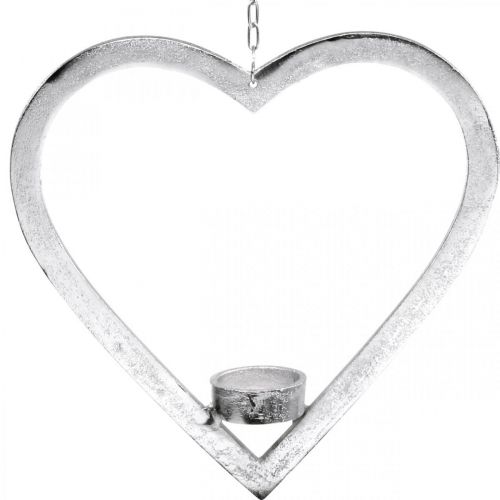 Ripustettu sydän, Tealight Holder Advent, häät koristelu metalli hopea H24cm H24cm