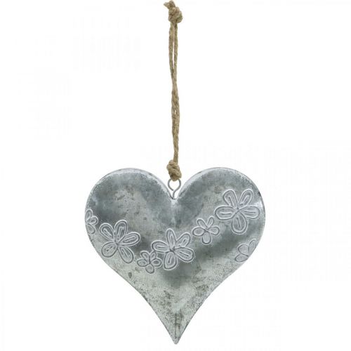 Floristik24 Ripustettavat sydämet, metallikoristeet kohokuvioidulla, ystävänpäivä, kevätkoriste hopea, valkoinen H13cm 4kpl