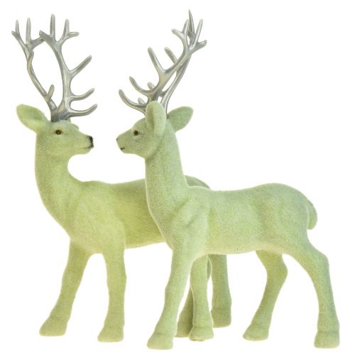 Floristik24 Deer Deco Poronvihreä Harmaa Vasikka Flocked 20cm Setti 2 kpl