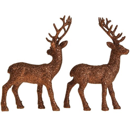 Floristik24 Deer deco poro kupari glitter vasikka deco figuuri H20,5cm 2 kpl setti