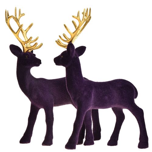 Floristik24 Deer Deco Poro Violet Gold Calf Flocked 20cm Setti 2 kpl