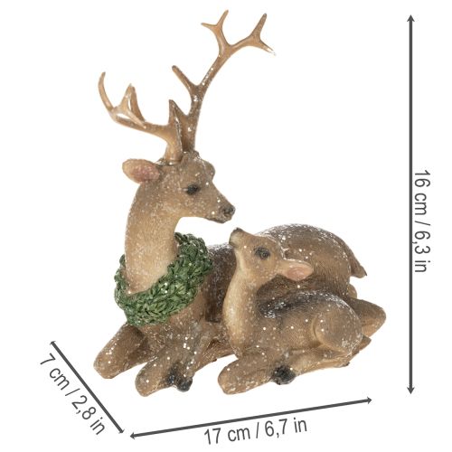 Koristeellinen peuraperheen figuuri, jossa on lunta talvikoristeena, 17 cm | Floristik24.fi