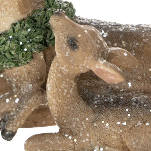 Koristeellinen peuraperheen figuuri, jossa on lunta talvikoristeena, 17 cm | Floristik24.fi