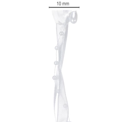 kohteita Hääkoristelu organzanauha valkoinen 10mm x 5m sydämillä ja helmillä