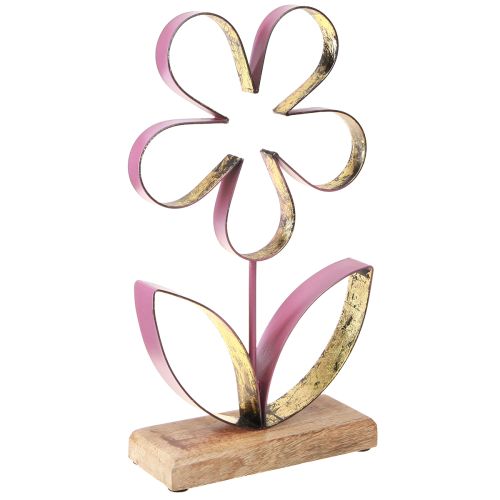 Puumetallinen koristekukka pohjassa vanha pinkki kulta H35cm