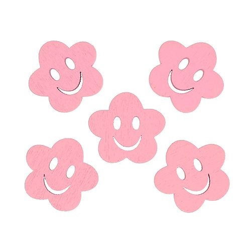 Floristik24 Puinen kukka kasvot pinkki 2,5cm 48 kpl