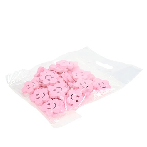 Floristik24 Puinen kukka kasvot pinkki 2,5cm 48 kpl