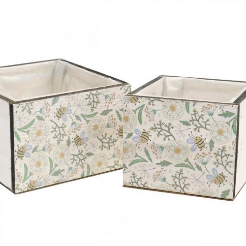 kohteita Istutuslaatikot, puinen koristelu, koristelaatikko mehiläisillä, kevätkoristeet, shabby chic L15/12cm H10cm 2 kpl setti