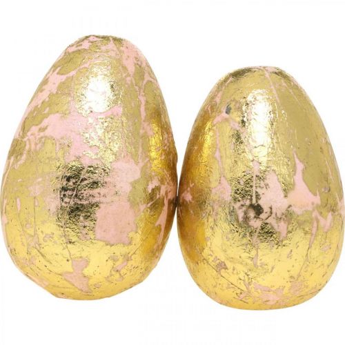 Floristik24 Jalopuiset munat, kevätkoristeet, pääsiäismunat verkon pinkki, kultainen H7-7,5cm Ø 4-4,5cm 6kpl