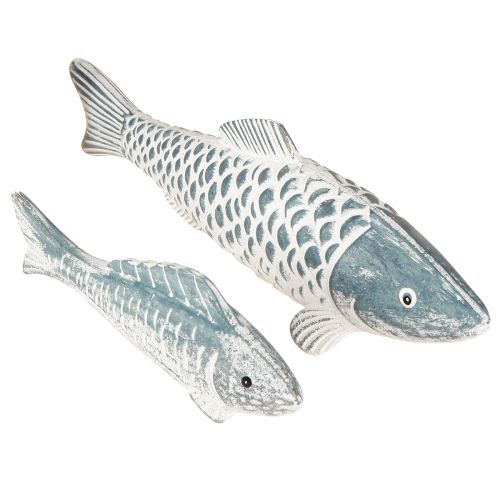 kohteita Puinen kala sinivalkoista puujauhoa L23cm/35cm 2 kpl sarja