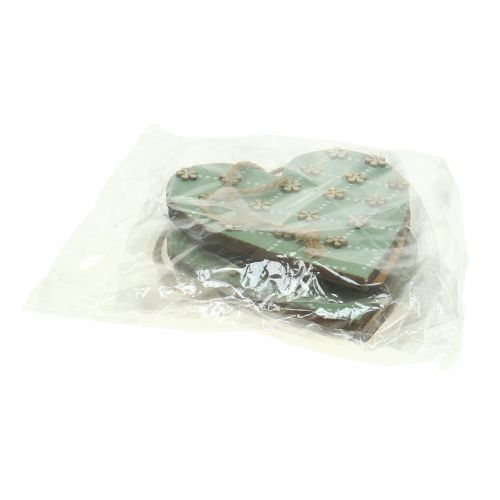 Floristik24 Puinen sydän ripustettavaksi vihreä / luonnollinen 10cm 4kpl