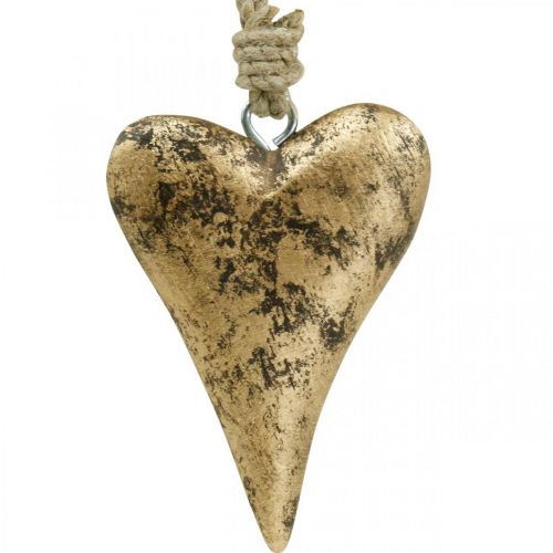 Puinen sydän kultainen vaikutus, ystävänpäivä, häät koriste 10×7cm