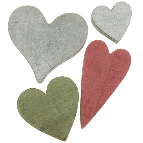 Floristik24 Puiset sydämet sydänkoristeet harmaa punainen vihreä 3-6,5cm 8kpl