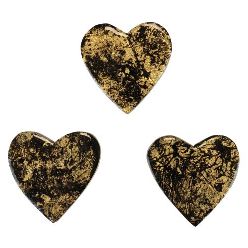 kohteita Puiset sydämet koristesydämet musta kulta kiiltävä efekti 4,5cm 8kpl