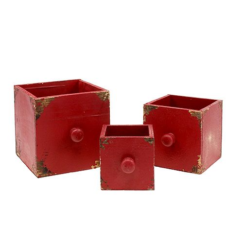 Floristik24 Puinen laatikkosarja 3 punaista 9/12 / 15cm