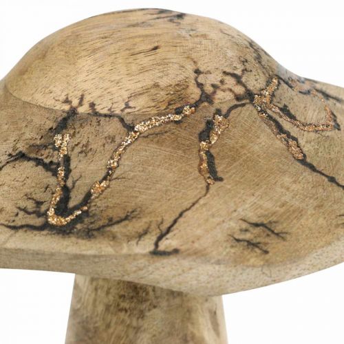 Floristik24 Puinen sieni kuviollinen puinen koristelusieni luonnollinen, kultainen Ø12,5cm H15cm