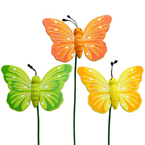 Puiset perhoset kepissä 3-väri valikoituna 8cm 24kpl