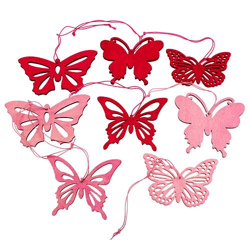 kohteita Puiset perhoset roikkumaan vaaleanpunaisina 8cm - 10cm 24kpl