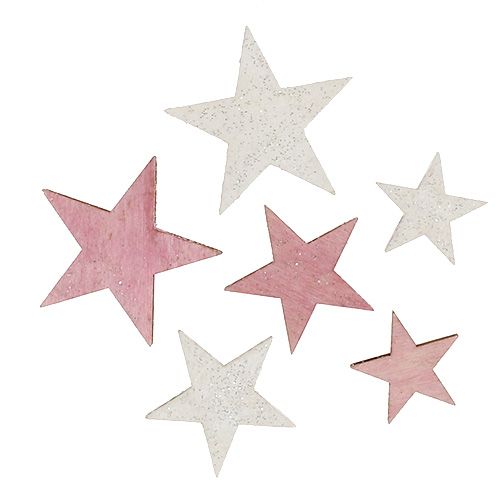 Floristik24 Puinen tähti 3-5cm vaaleanpunainen / valkoinen kimalluksella 24kpl