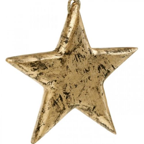 kohteita Tähti ripustettavaksi, puinen koriste kultaefektillä, Adventti 14cm × 14cm