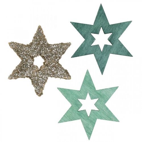 kohteita Scatter koristelu puinen tähtivihreä, glitter joulutähti sekoitus 4cm 72 kpl