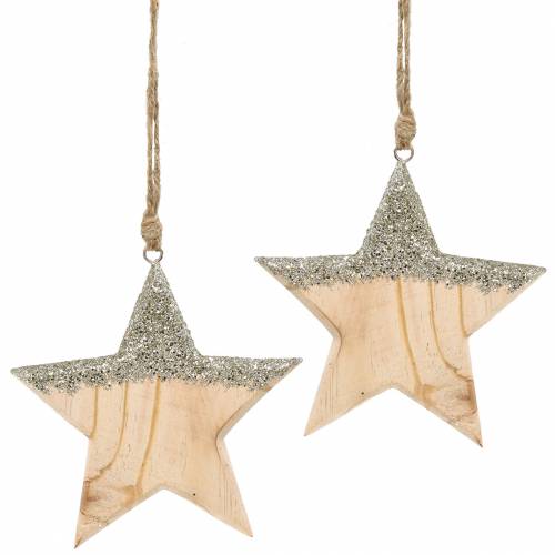 Floristik24 Koristeellinen ripustin, puinen tähtikiille 14,5 cm 2kpl